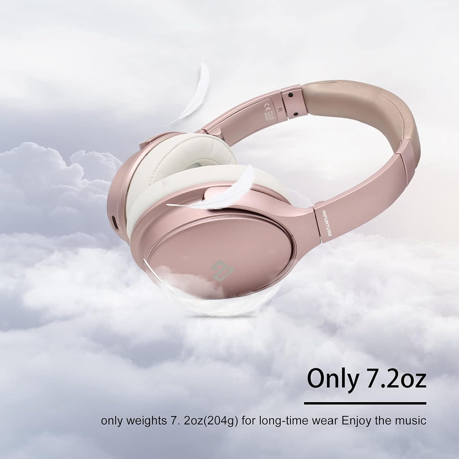 INFURTURE Rose Gold Active Noise Cancelling Headphones with Microphone Wireless Over Ear Bluetooth Headphones, Deep Bass, Memory Foam Ear Cups, Quick Charge 90H Playtime, for Travel/Sports/Audiobooks - Image 8