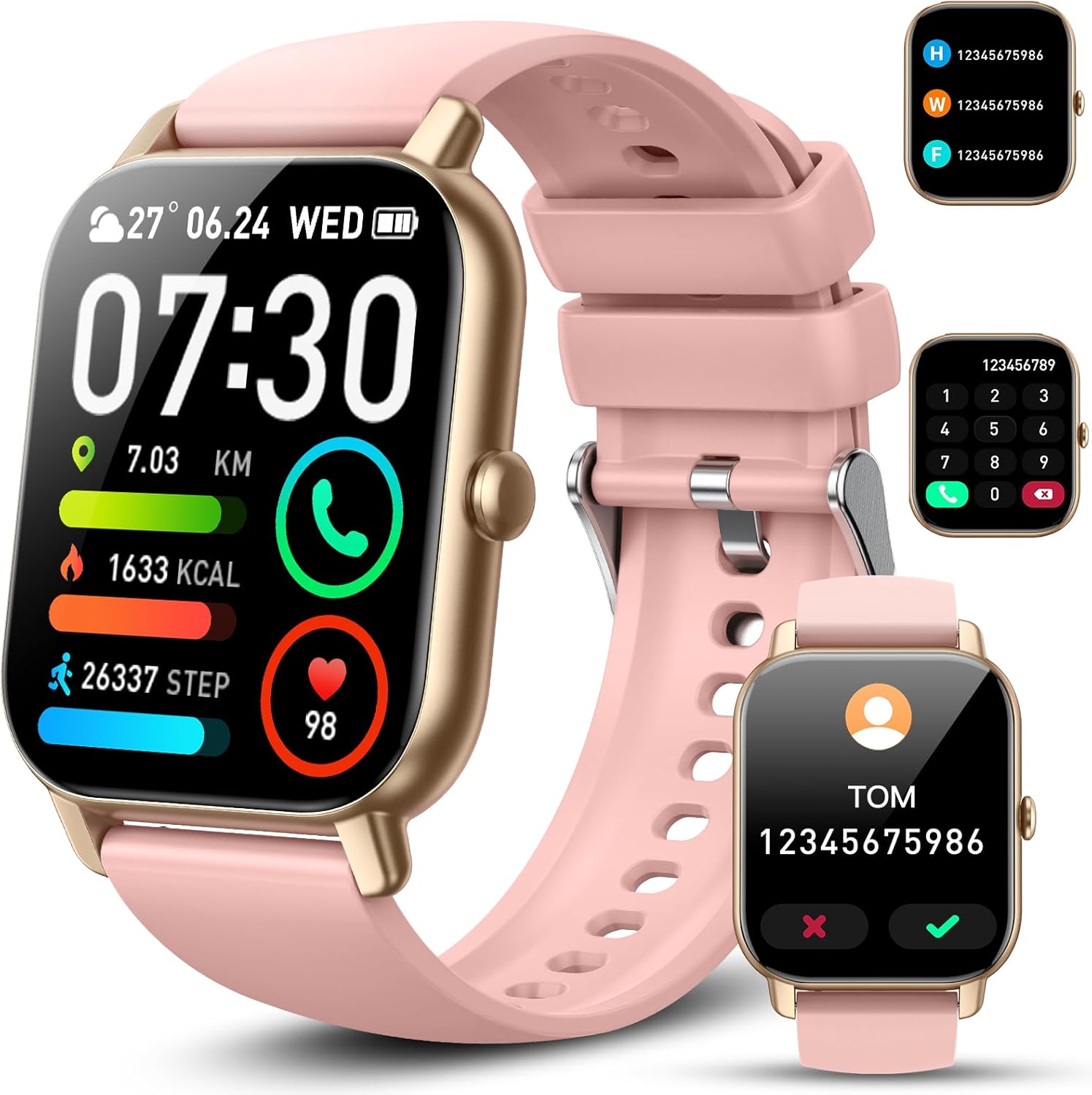 Smart Watch with Bluetooth Call (Answer/Make Call), 1.85" Ultra Large HD Screen, 100+ Sports Mode 2025 Smart Watches for Men Women, IP68 Waterproof Fitness Tracker with Heart Rate Sleep Monitor, Pink