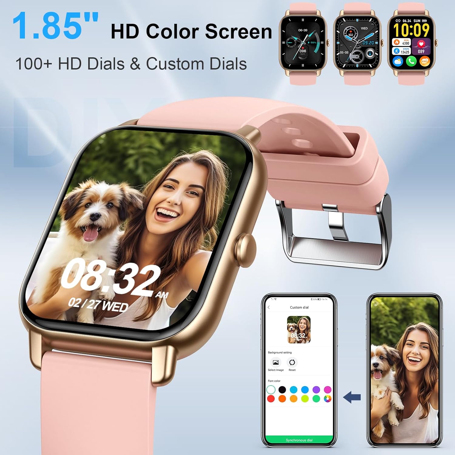 Smart Watch with Bluetooth Call (Answer/Make Call), 1.85" Ultra Large HD Screen, 100+ Sports Mode 2025 Smart Watches for Men Women, IP68 Waterproof Fitness Tracker with Heart Rate Sleep Monitor, Pink - Image 5