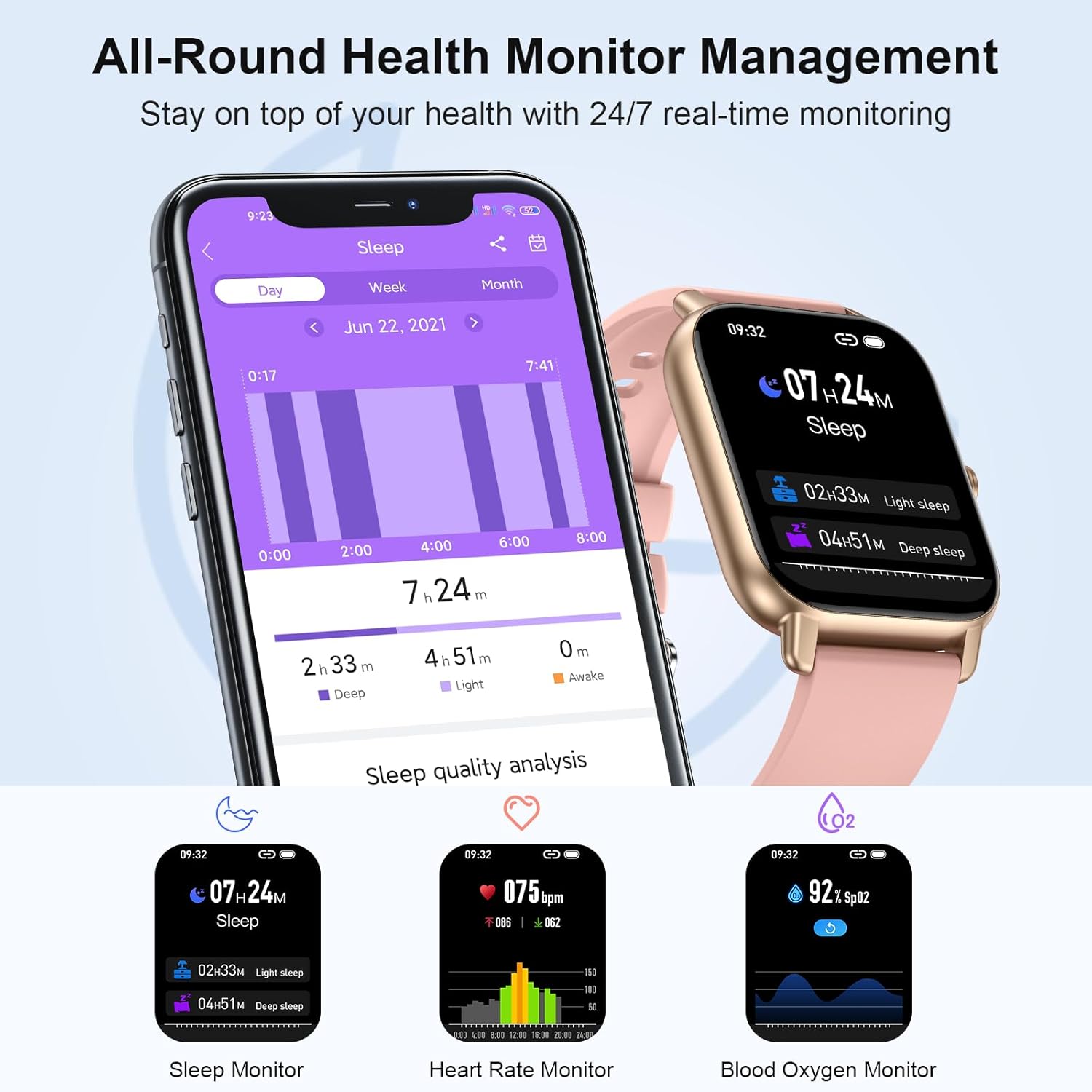 Smart Watch with Bluetooth Call (Answer/Make Call), 1.85" Ultra Large HD Screen, 100+ Sports Mode 2025 Smart Watches for Men Women, IP68 Waterproof Fitness Tracker with Heart Rate Sleep Monitor, Pink - Image 7