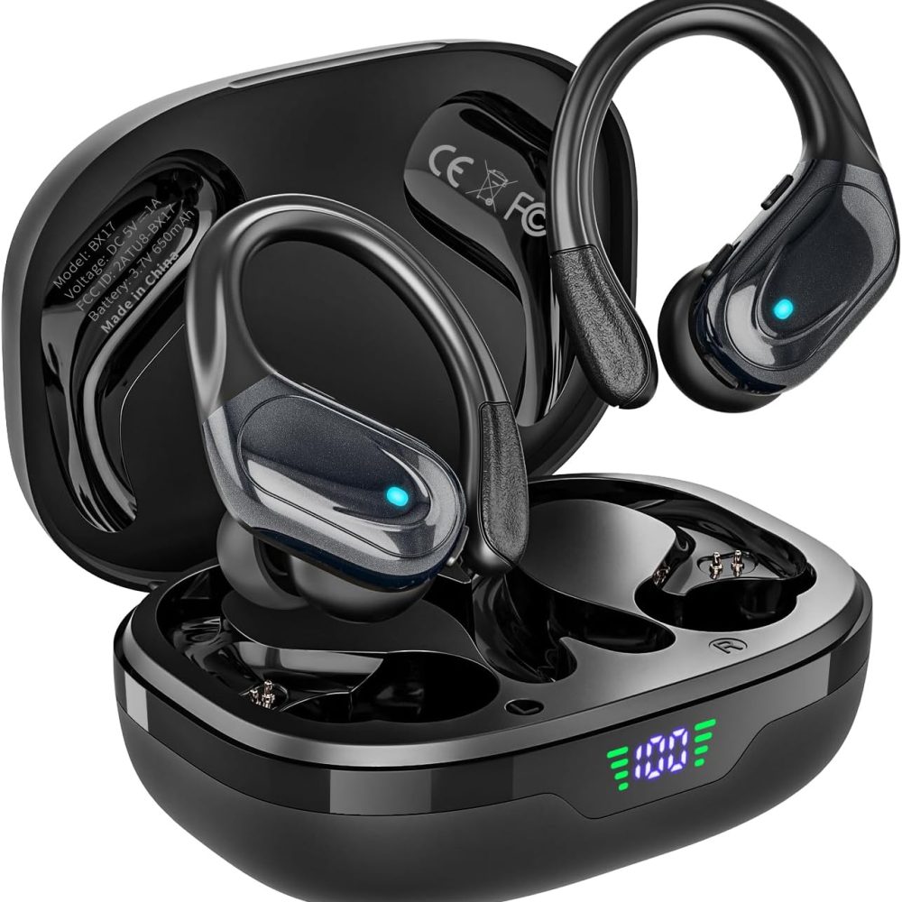 Wireless Earbuds Bluetooth Headphones 80hrs Playback Ear Buds Power Display with Noise Canceling Mic Headsets for Sports/Workout/Running Black