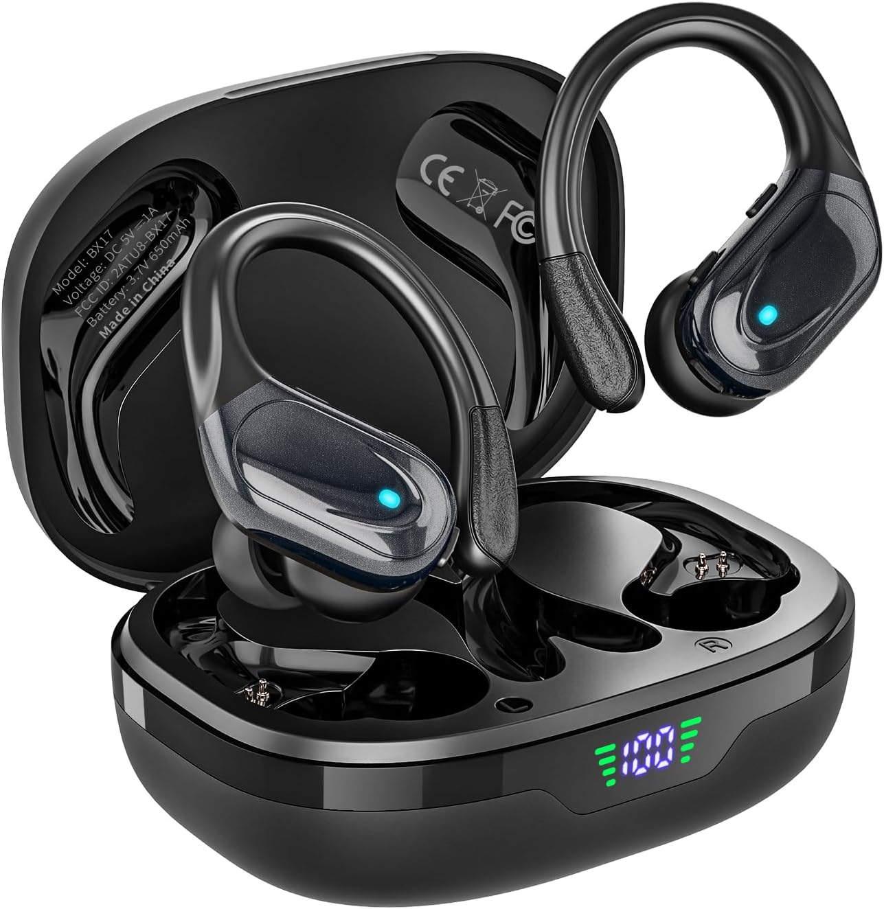 Wireless Earbuds Bluetooth Headphones 80hrs Playback Ear Buds Power Display with Noise Canceling Mic Headsets for Sports/Workout/Running Black