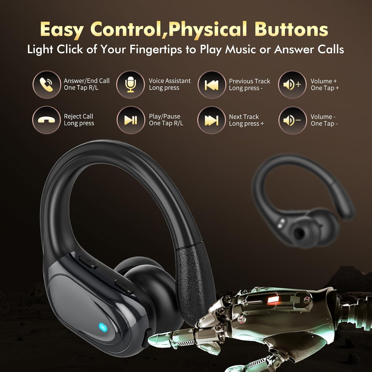 Wireless Earbuds Bluetooth Headphones 80hrs Playback Ear Buds Power Display with Noise Canceling Mic Headsets for Sports/Workout/Running Black - Image 6